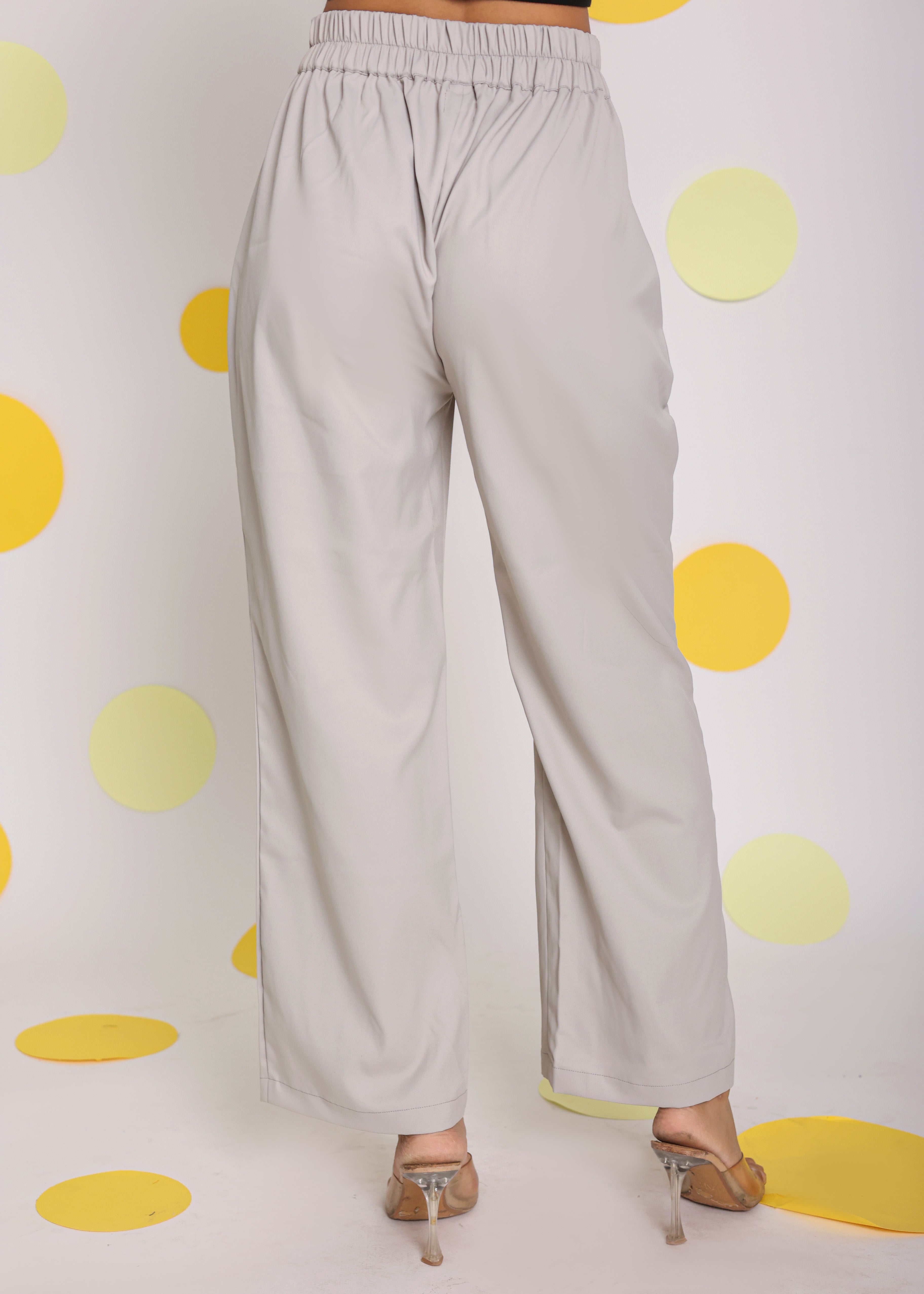 Solid Ash Gray Relaxed Wide Legs Lycra Twill High Waist Korean Pants - Kaoribyshreya