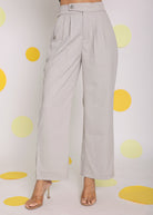 Solid Ash Gray Relaxed Wide Legs Lycra Twill High Waist Korean Pants - Kaoribyshreya
