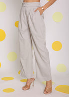 Solid Ash Gray Relaxed Wide Legs Lycra Twill High Waist Korean Pants - Kaoribyshreya