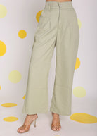 Solid light Pistachio Green Relaxed Wide Legs Lycra Twill High Waist Korean Pants - Kaoribyshreya