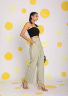 Solid light Pistachio Green Relaxed Wide Legs Lycra Twill High Waist Korean Pants - Kaoribyshreya