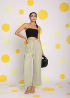 Solid light Pistachio Green Relaxed Wide Legs Lycra Twill High Waist Korean Pants - Kaoribyshreya