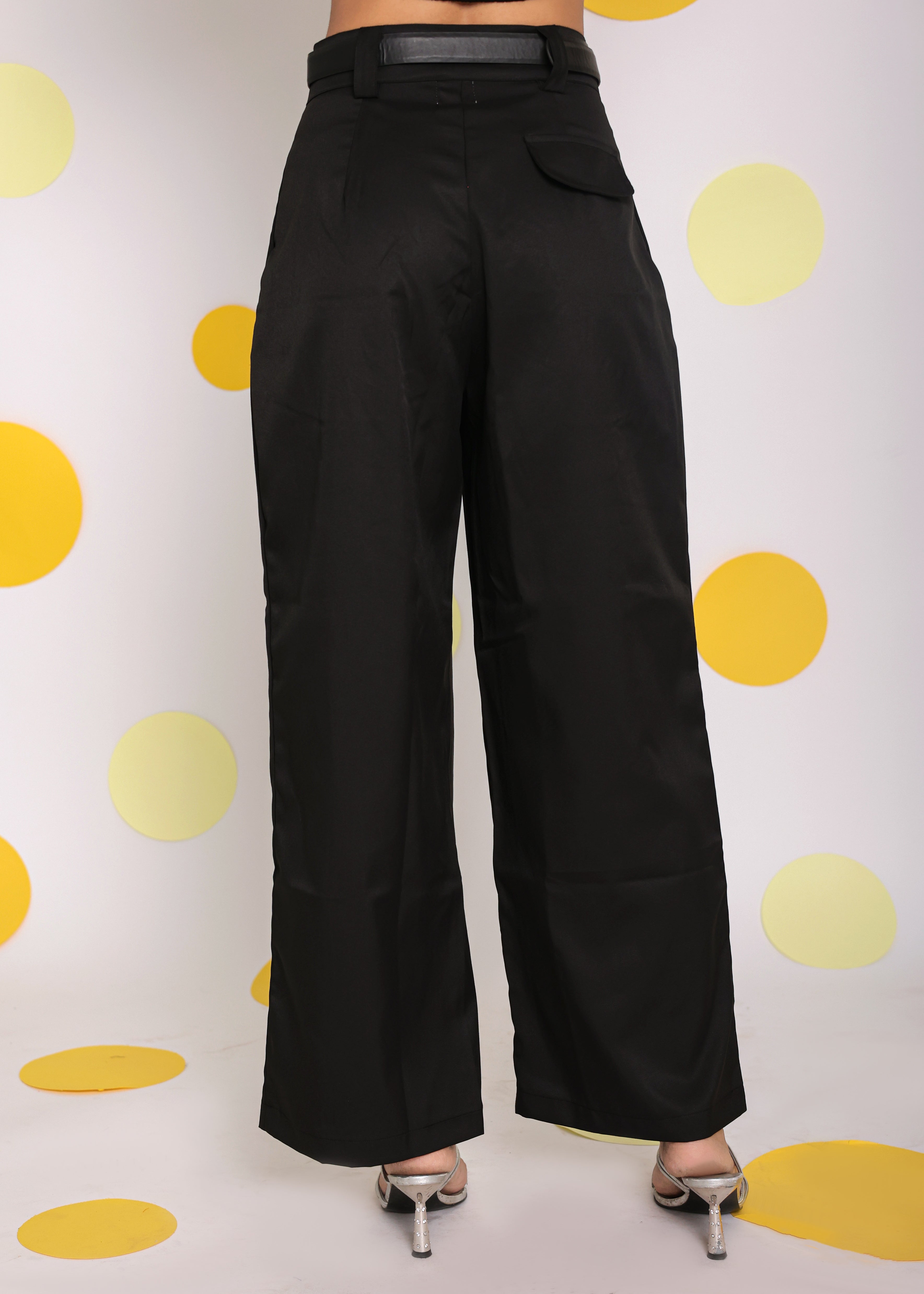 Black Lycra Twill Wide Legs High Waist Korean Pant - Kaoribyshreya