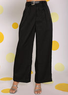 Black Lycra Twill Wide Legs High Waist Korean Pant - Kaoribyshreya
