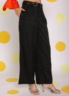 Black and Orange Statement Sleeves Top with Front Tie and Pant Co-ord Set - Kaoribyshreya