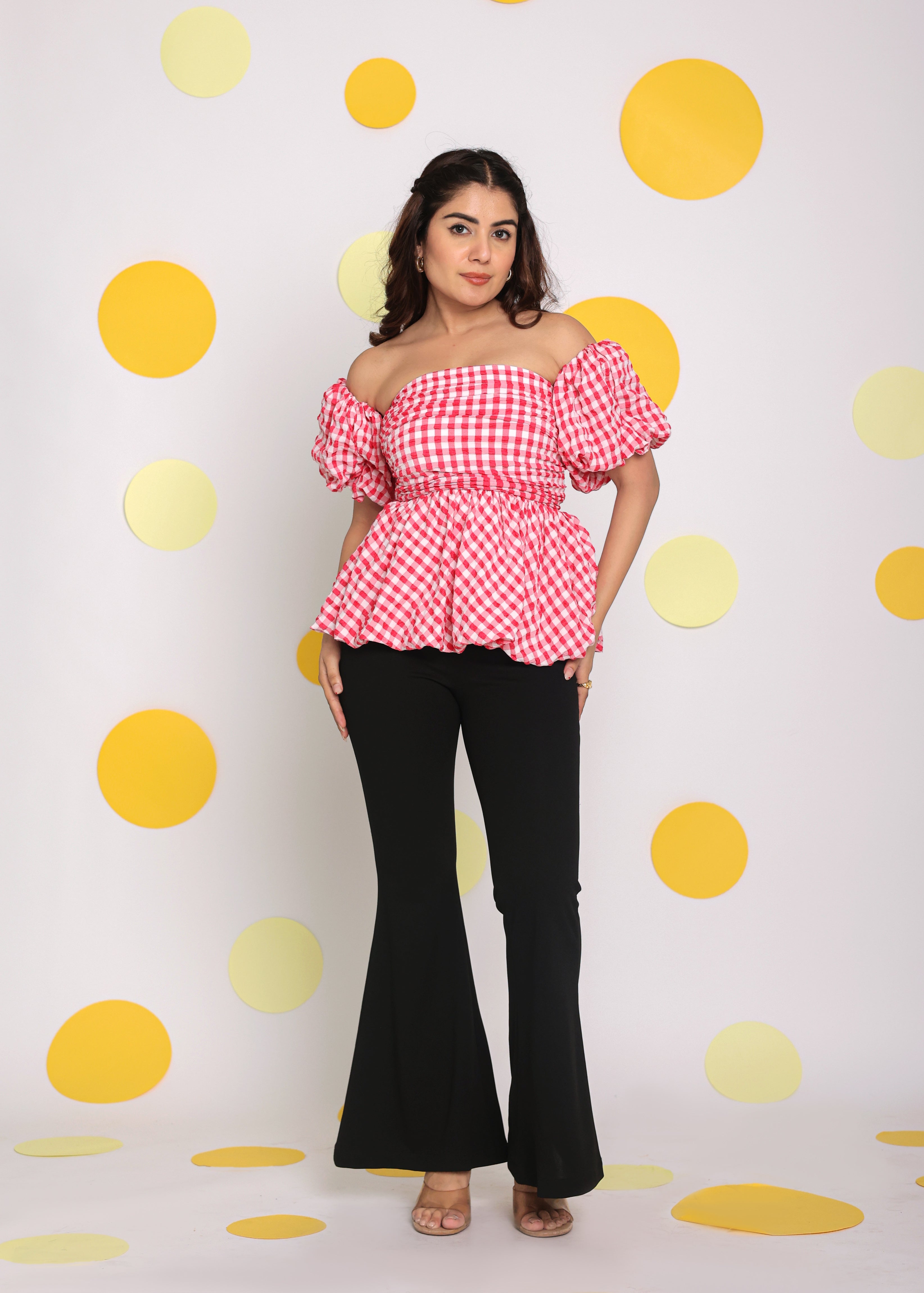 White and Pink Bubble 3 Way Styling Bust Fitted Top with Detachable Short Balloon Sleeves - Kaoribyshreya