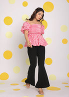 White and Pink Bubble 3 Way Styling Bust Fitted Top with Detachable Short Balloon Sleeves - Kaoribyshreya