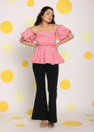 White and Pink Bubble 3 Way Styling Bust Fitted Top with Detachable Short Balloon Sleeves - Kaoribyshreya