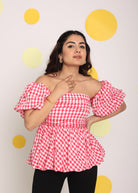 White and Pink Bubble 3 Way Styling Bust Fitted Top with Detachable Short Balloon Sleeves - Kaoribyshreya