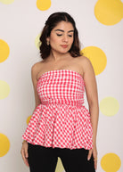White and Pink Bubble 3 Way Styling Bust Fitted Top with Detachable Short Balloon Sleeves - Kaoribyshreya
