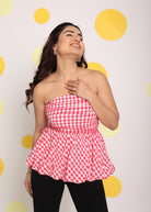 White and Pink Bubble 3 Way Styling Bust Fitted Top with Detachable Short Balloon Sleeves - Kaoribyshreya