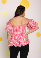 White and Pink Bubble 3 Way Styling Bust Fitted Top with Detachable Short Balloon Sleeves - Kaoribyshreya