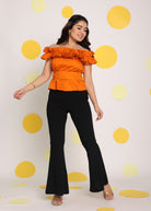 Rust Orange Frill Off Shoulder Bust Fitted 100% Cotton Tunic Short Top - Kaoribyshreya