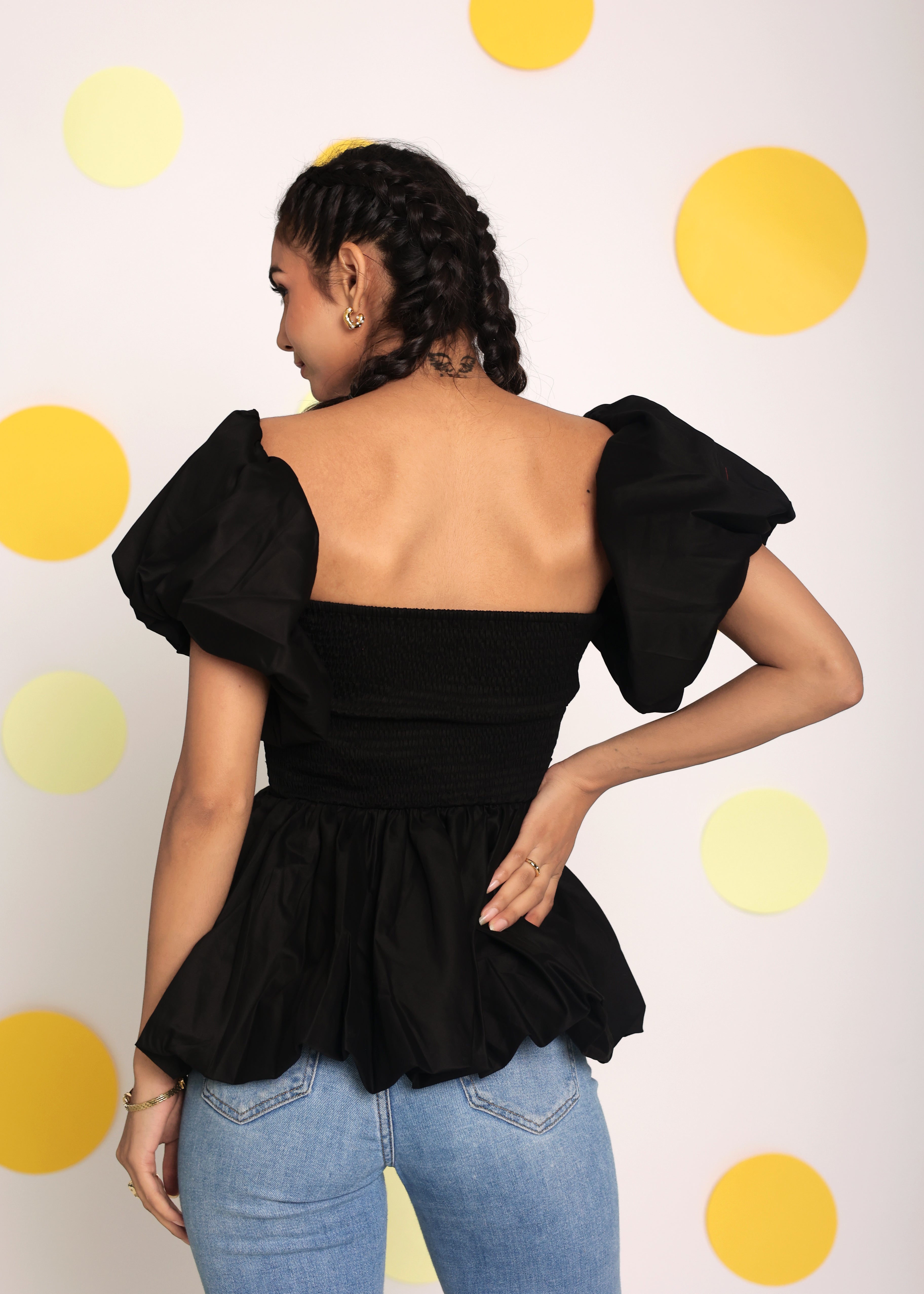 Black 3 Way Styling Bust Fitted Top with Detachable Short Balloon 