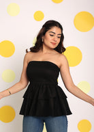 Solid Black Colour Tube Peplum Frill  Partywear Top - Kaoribyshreya