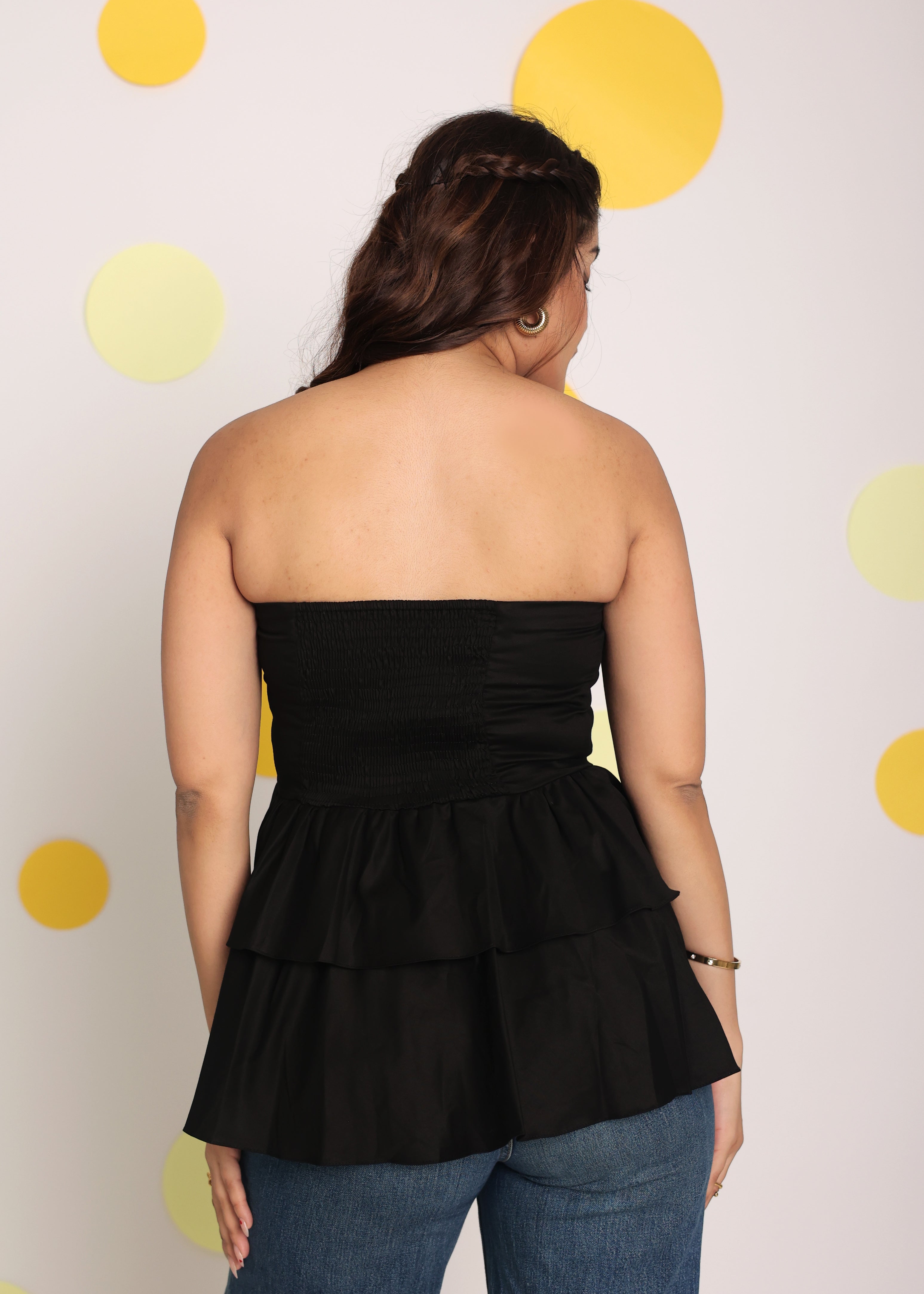 Solid Black Colour Tube Peplum Frill  Partywear Top - Kaoribyshreya