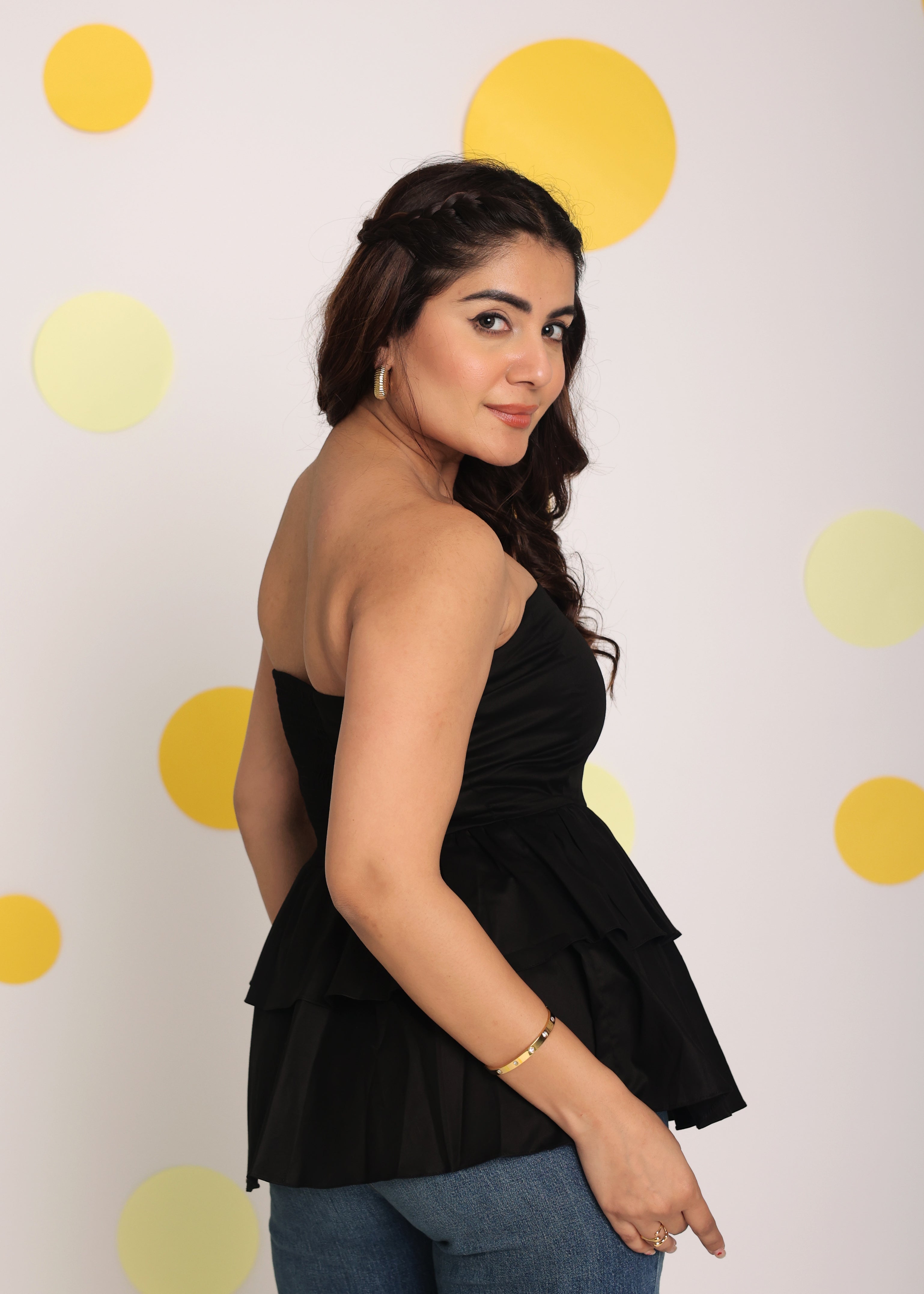 Solid Black Colour Tube Peplum Frill  Partywear Top - Kaoribyshreya