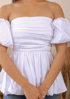 White 3 Way Styling Bust Fitted Top with Detachable Short Balloon Sleeves - Kaoribyshreya