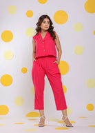 Hot Pink Sleeveless Waistcoat and Pant 2 Piece Set Summer Everyday Wear 100% Cotton Co-ord Set - Kaoribyshreya