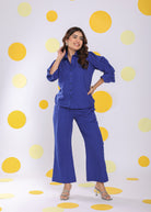 Royal Blue Summer Relaxed Collared Formal Linen Shirt - Kaoribyshreya