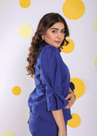Royal Blue Summer Relaxed Collared Formal Linen Shirt - Kaoribyshreya