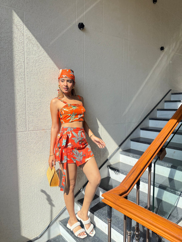 Orange Tropical Co-ord with Wrap Skirt