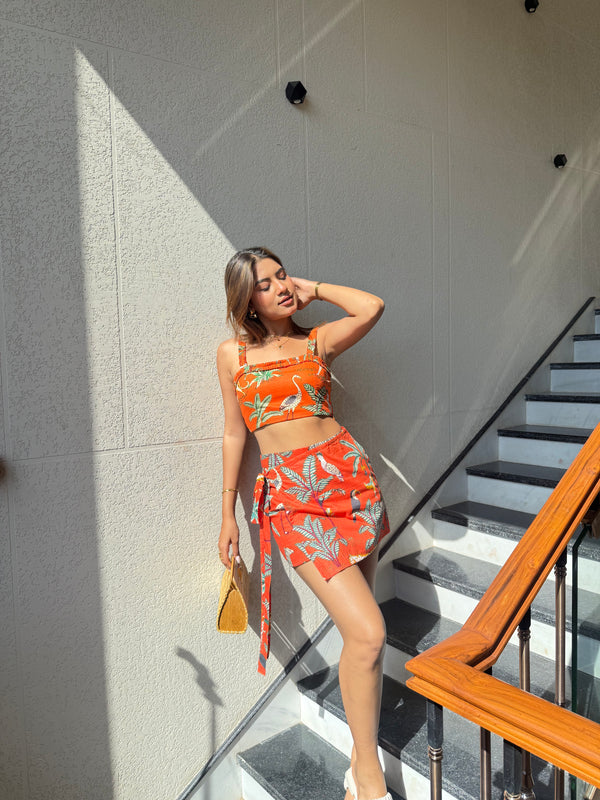 Orange Tropical Co-ord with Wrap Skirt