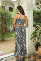 JET BLACK POLKA JACKET WITH FRONT TIE UP TOP AND PANT SET