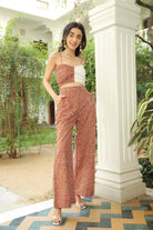 COPPER BROWN BUBBLE PRINT CAPE WITH BICHROME TOP AND PANT SET