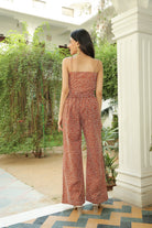 COPPER BROWN BUBBLE PRINT CAPE WITH BICHROME TOP AND PANT SET