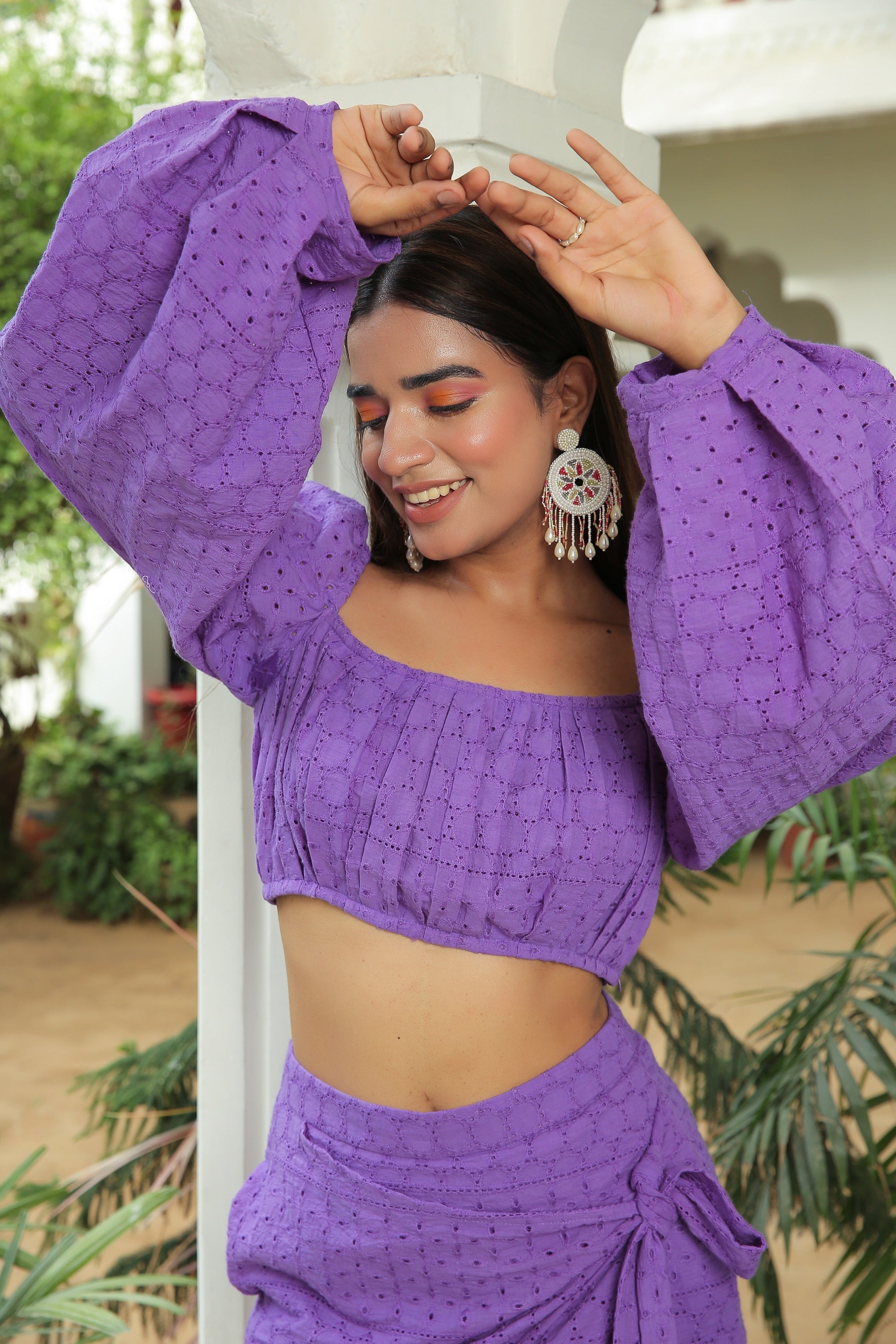 PALE PANSY PURPLE SCHIFFLI BISHOP SLEEVE TOP WITH SKORT