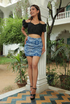 JET BLACK HALTER TOP WITH  MEDITERRANIAN BLUE  SKIRT SET