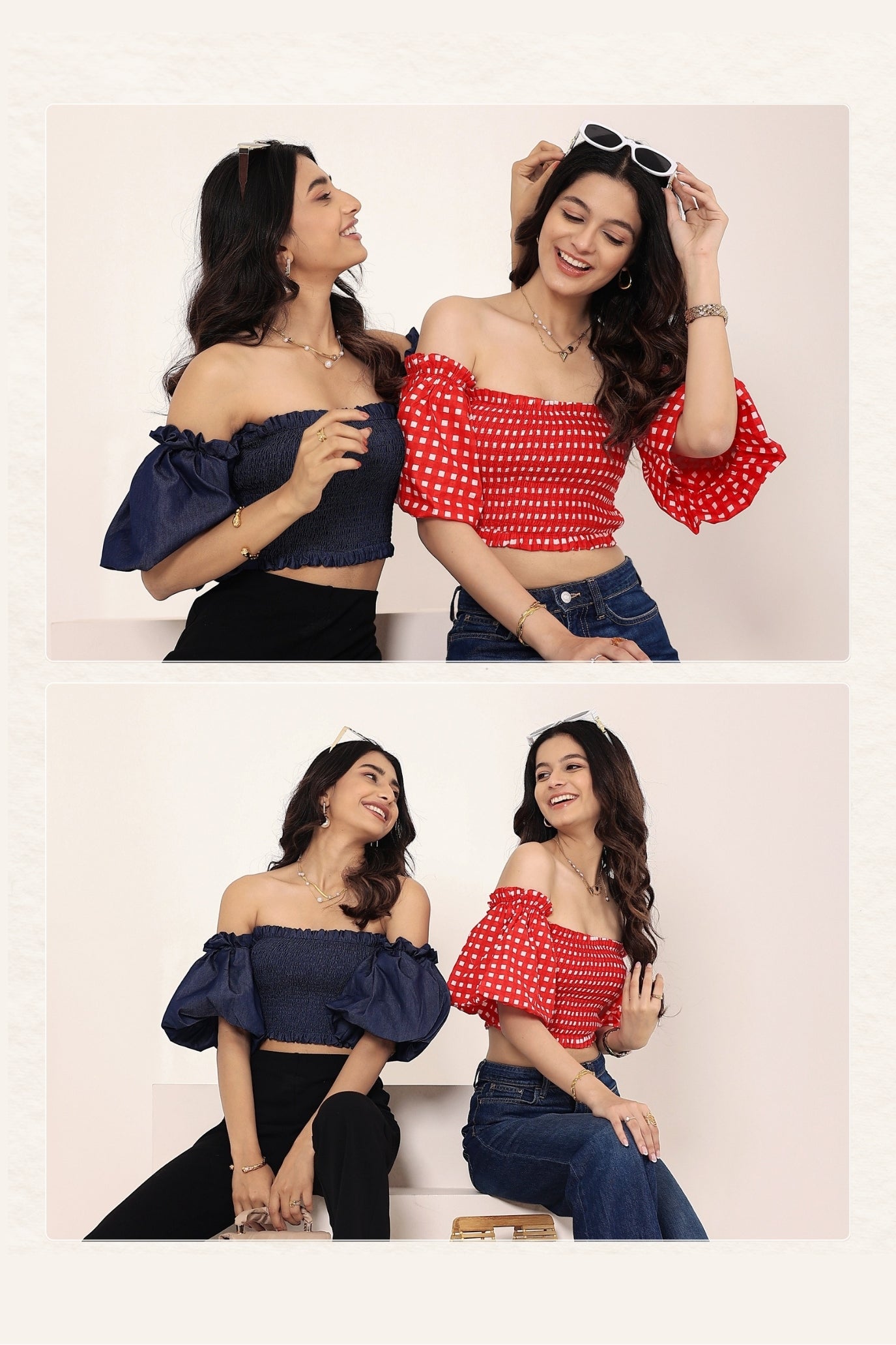 Red & White Gingham smoked ruffled Tube Top – Kaoribyshreya
