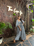 Jet Black Polka Jacket With Front Tie Up Top And Pant Set - Kaoribyshreya