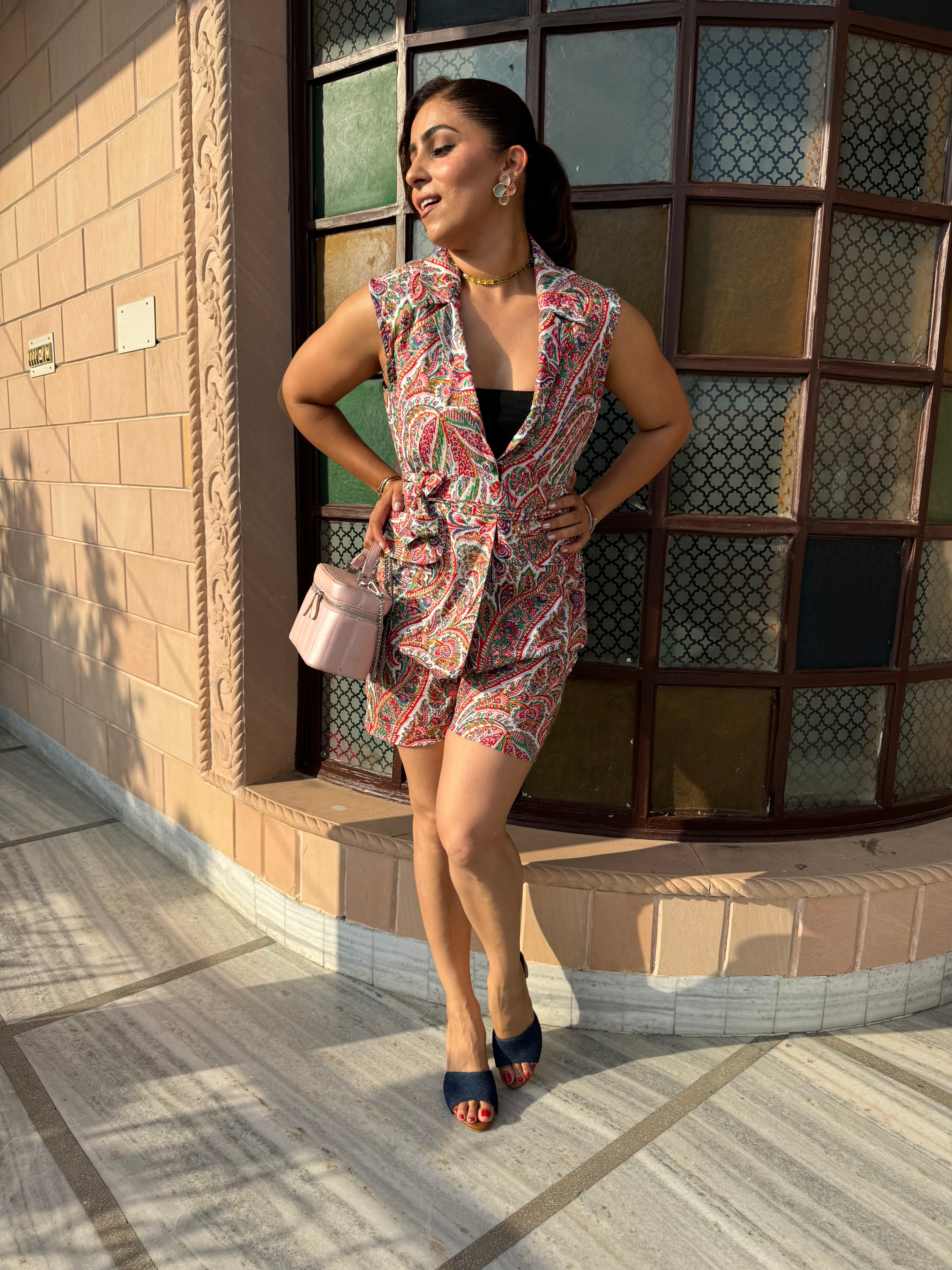 Multi Printed Blazer With Shorts Co-ord Set - Kaoribyshreya