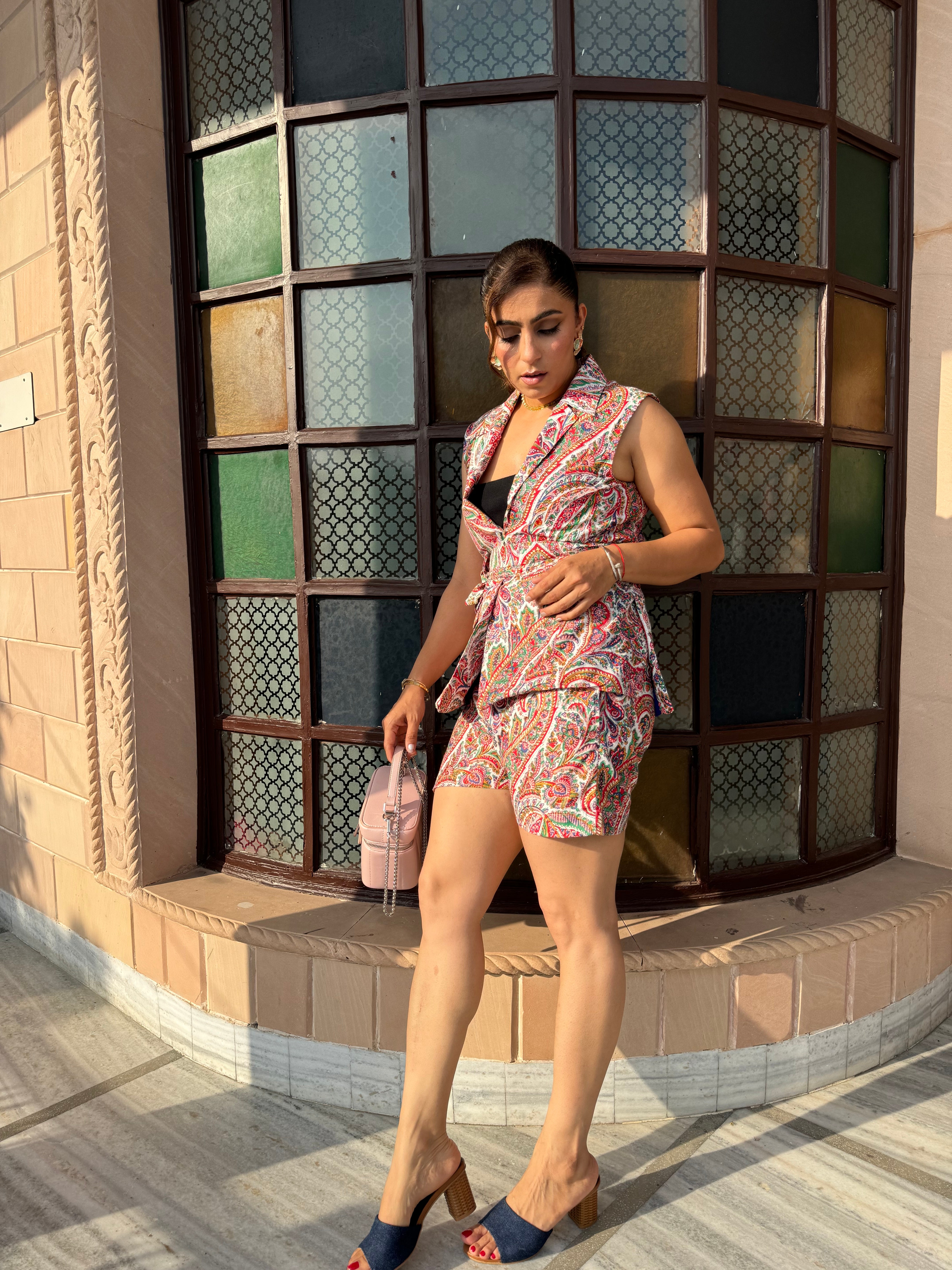 Multi Printed Blazer With Shorts Co-ord Set - Kaoribyshreya