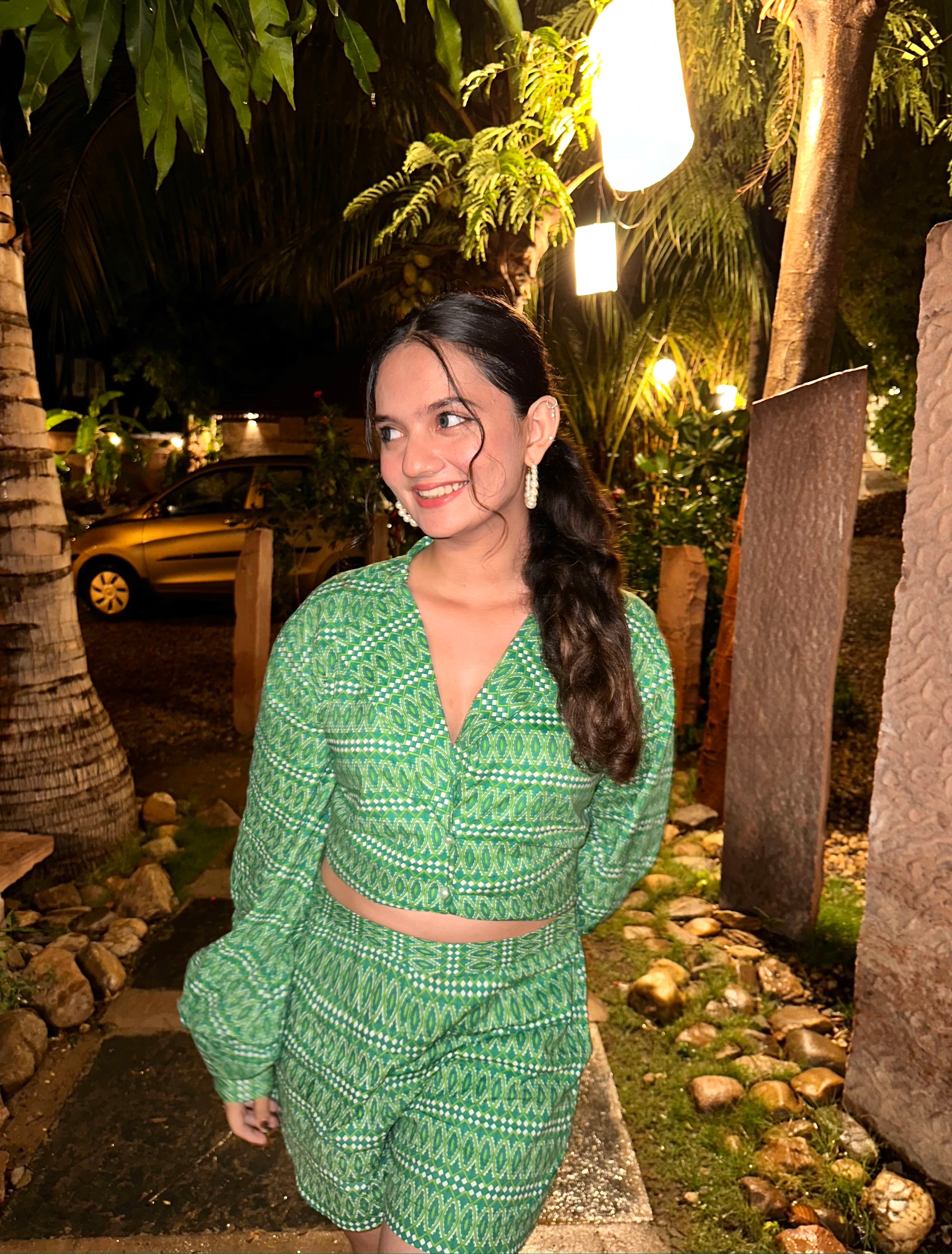 Printed Sandy Green Shirt With Shorts Co-ord Set - Kaoribyshreya