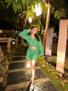 Printed Sandy Green Shirt With Shorts Co-ord Set - Kaoribyshreya