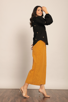 Black Bee Embroidered and Marigold Solid Western Cord-Set Relaxed Shirt and Pant - Kaoribyshreya