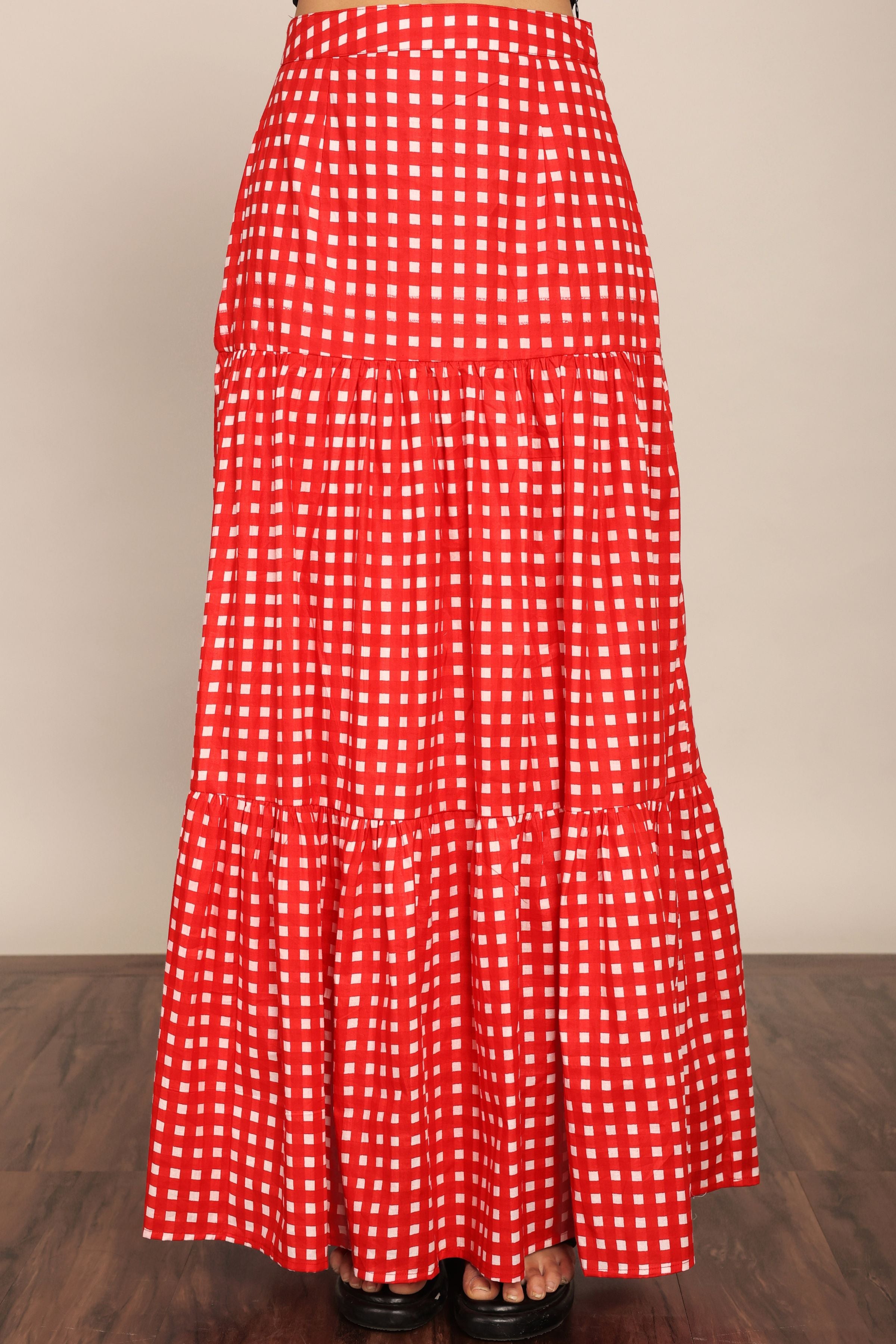 Black and Red Western Cord-Set - Bust Fitted Top and Relaxed Skirt - Kaoribyshreya