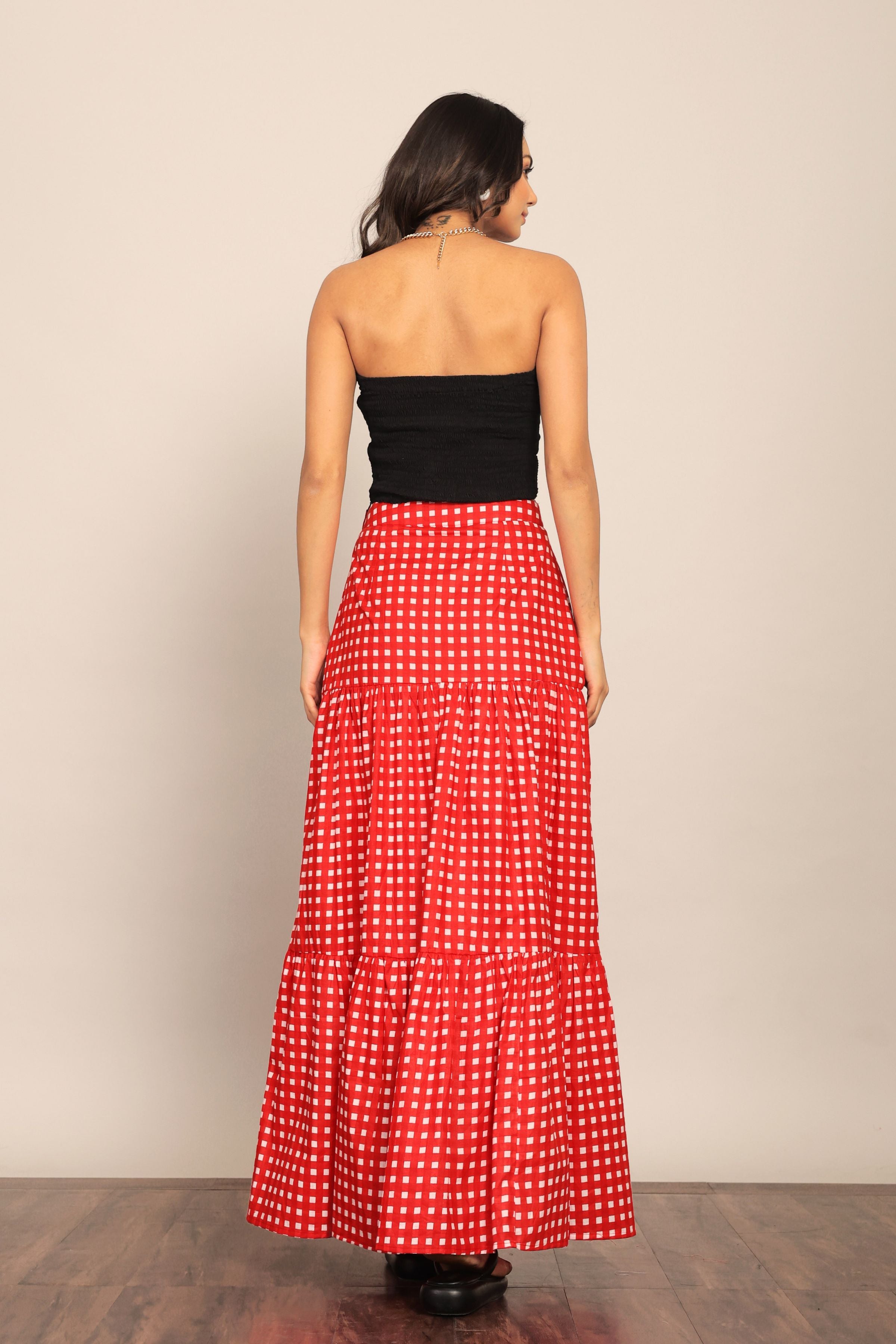 Black and Red Western Cord-Set - Bust Fitted Top and Relaxed Skirt - Kaoribyshreya