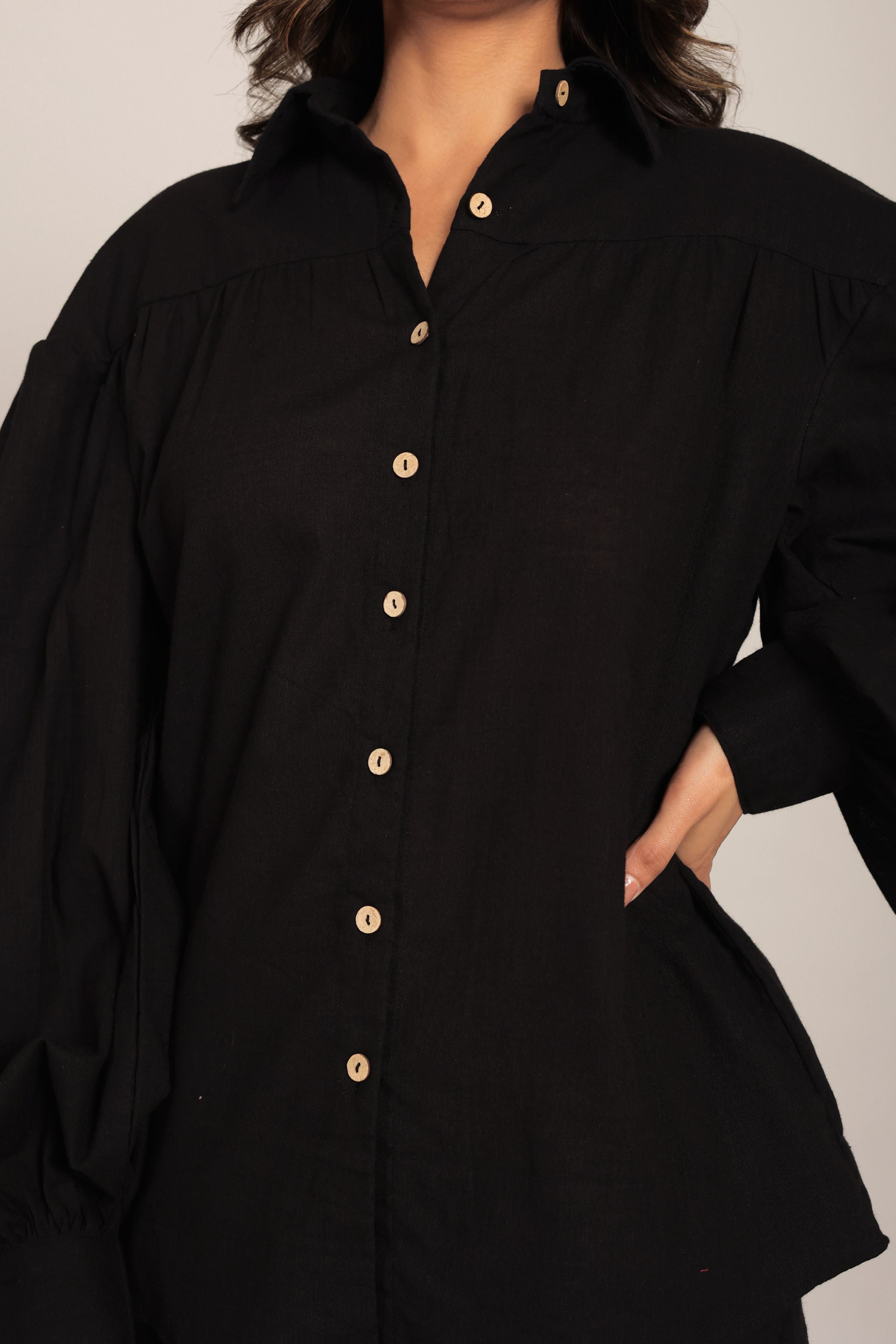 Black Solid Western Cord-Set Relaxed Shirt and Pant - Kaoribyshreya
