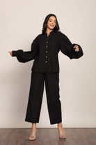 Black Solid Western Cord-Set Relaxed Shirt and Pant - Kaoribyshreya