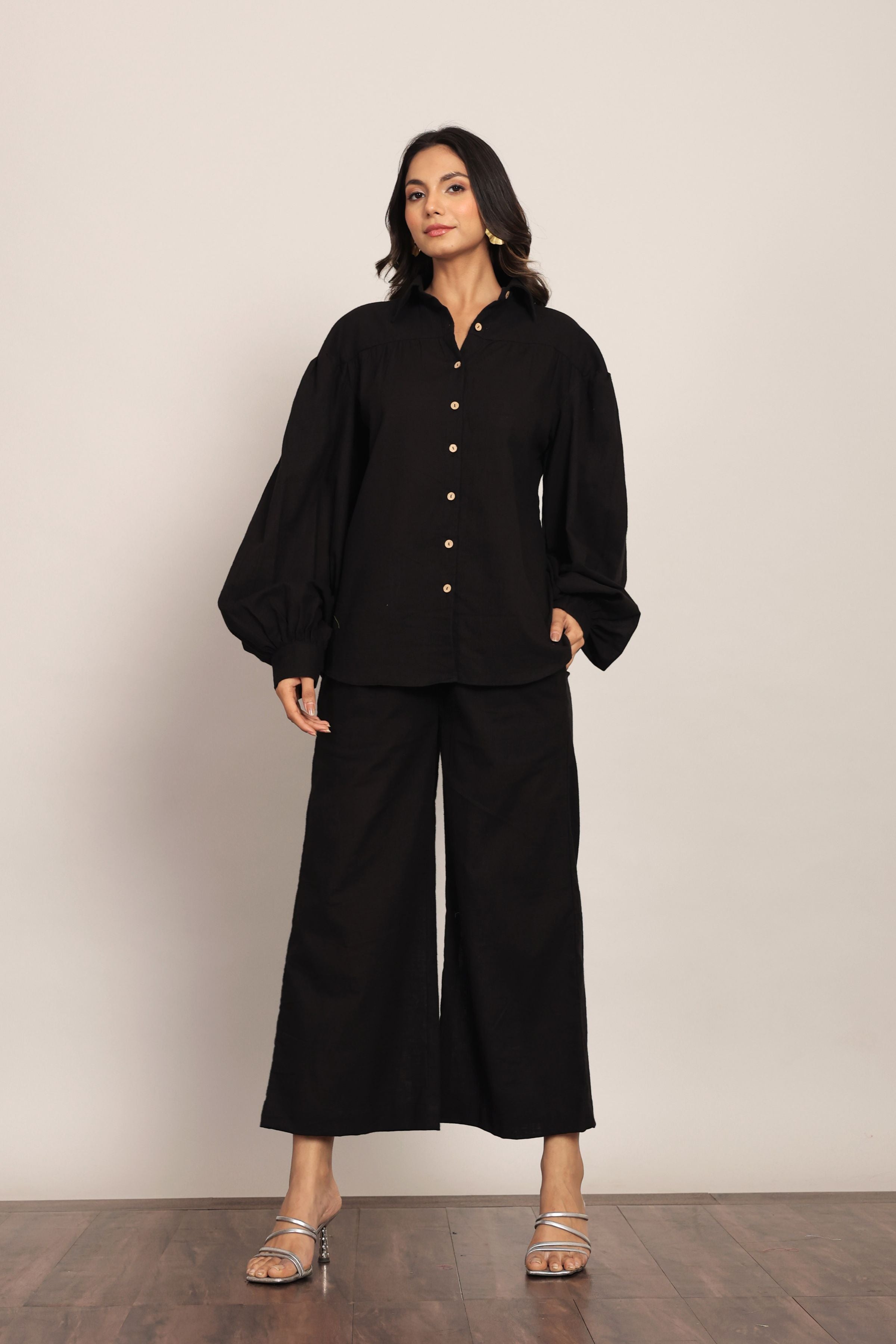 Black Solid Western Cord-Set Relaxed Shirt and Pant - Kaoribyshreya