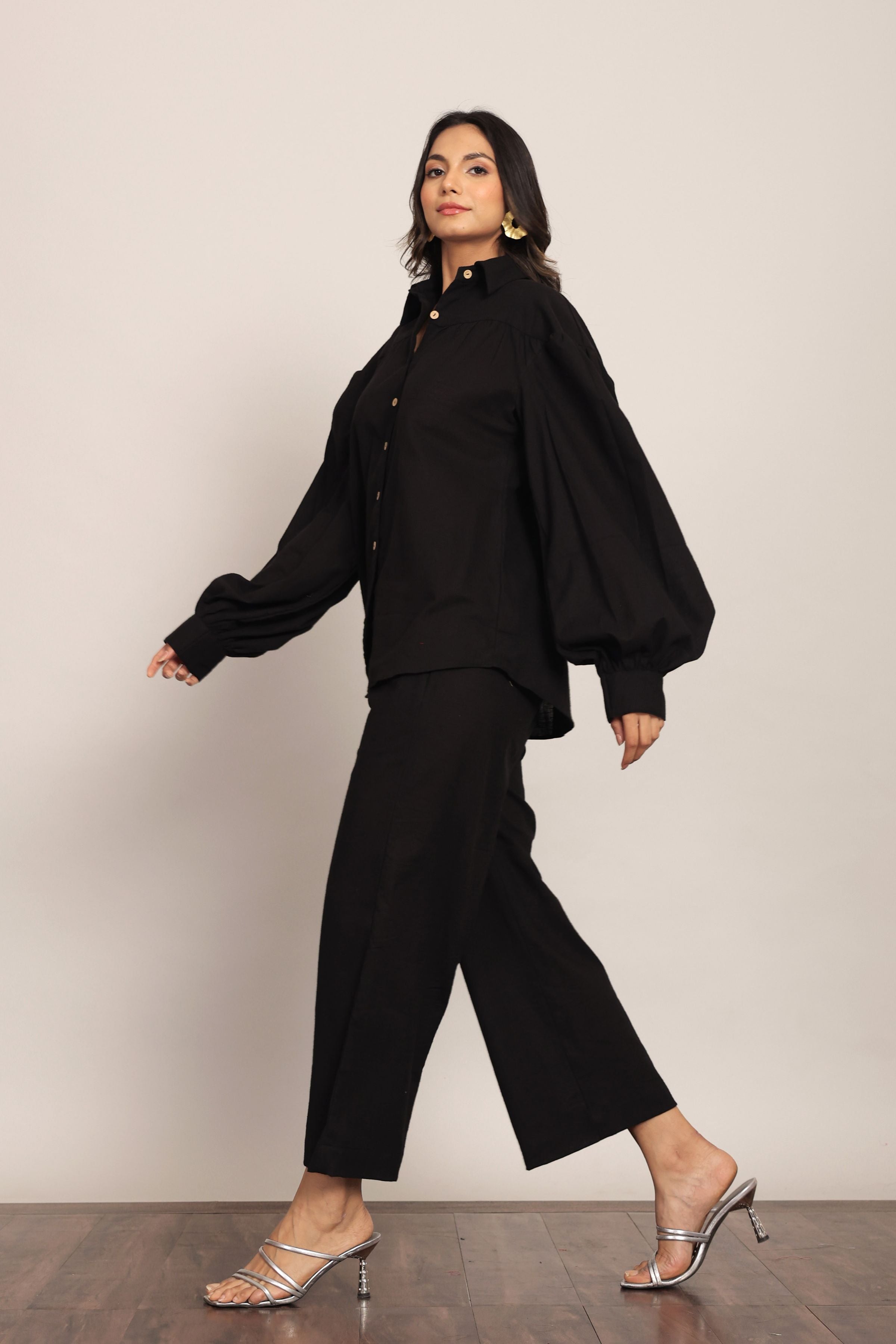 Black Solid Western Cord-Set Relaxed Shirt and Pant - Kaoribyshreya