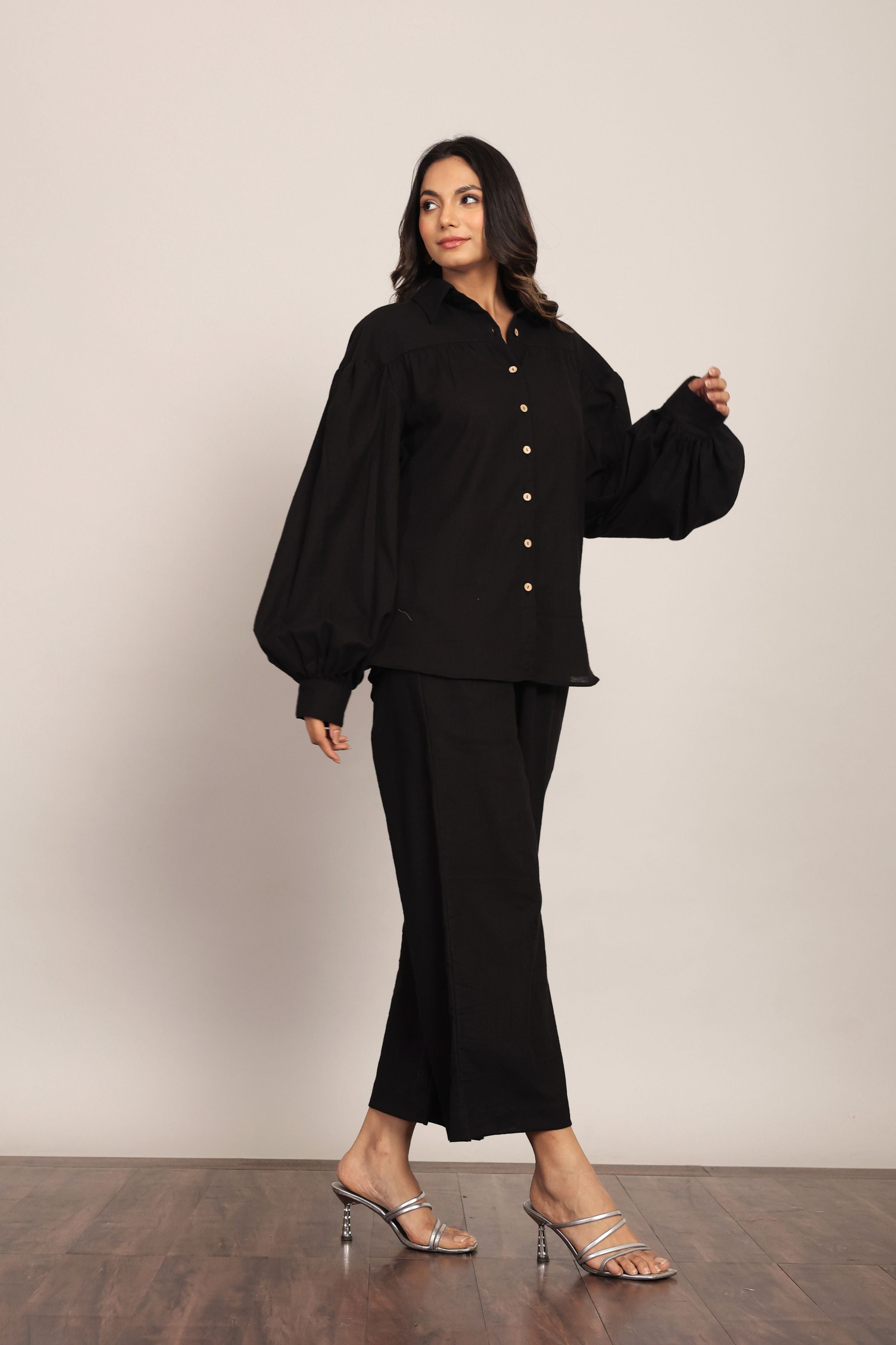 Black Solid Western Cord-Set Relaxed Shirt and Pant - Kaoribyshreya