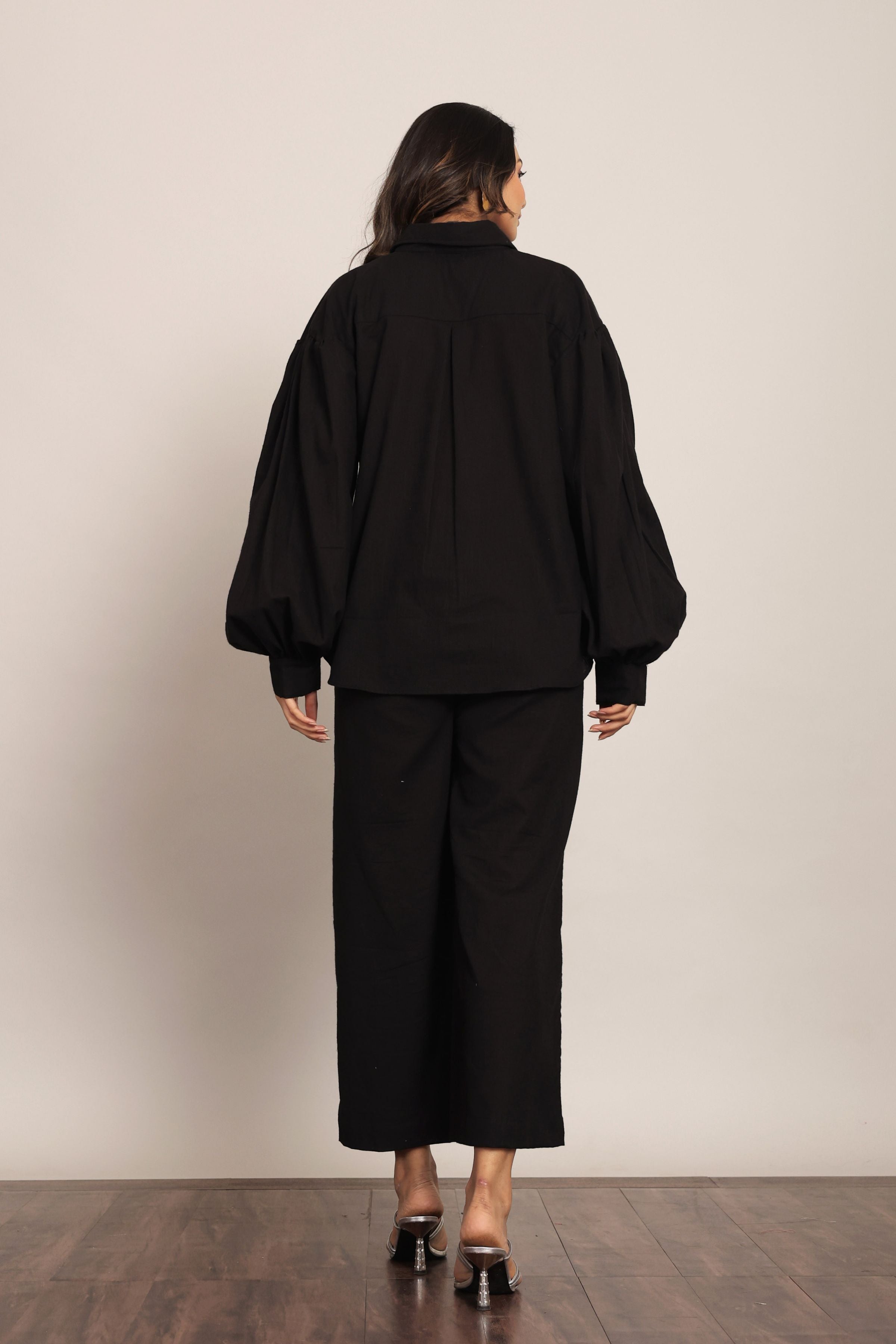 Black Solid Western Cord-Set Relaxed Shirt and Pant - Kaoribyshreya