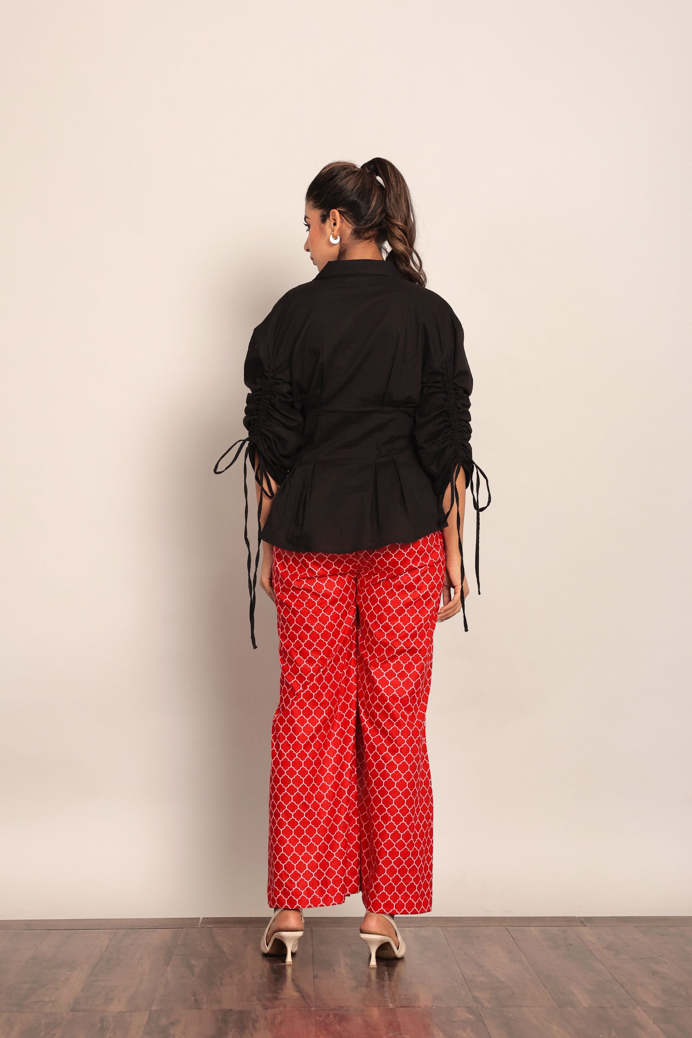 Black and Red Printed Western Cord-Set Relaxed Shirt and Pant - Kaoribyshreya