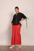 Black and Red Printed Western Cord-Set Relaxed Shirt and Pant - Kaoribyshreya