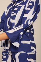 Blue and White Cord-Set Relaxed Shirt and Pant with Collar and Closer 6 Buttons - Kaoribyshreya